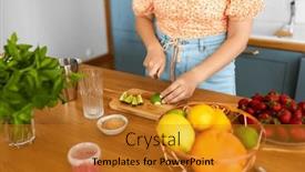  Presentation with lime - PPT theme having drinks-and-people-concept-close background and a gold colored foreground