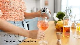  Presentation with soda - Slide set with drinks-and-people-concept-close background and a coral colored foreground