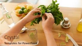  Presentation with peppermint - PPT theme having drinks-and-people-concept-close background and a gold colored foreground