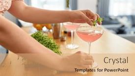  Presentation with thyme - Slide set having drinks-and-people-concept-close background and a coral colored foreground