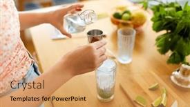  Presentation with pouring water - PPT layouts having drinks-and-people-concept-close background and a coral colored foreground