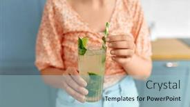  Presentation with peppermint - Slide deck enhanced with drinks-and-people-concept-close background and a light blue colored foreground