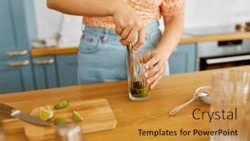  Presentation with lime - PPT theme with drinks-and-people-concept-close background and a gold colored foreground