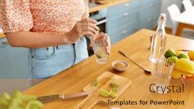  Presentation with people - Slide deck with drinks-and-people-concept-close and a gold colored foreground