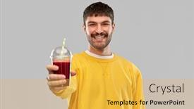  Presentation with young happy people smiling - Slide set consisting of drinks-and-people-concept-happy background and a yellow colored foreground