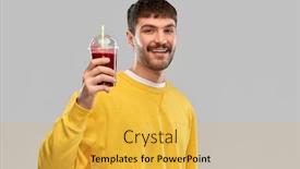  Presentation with tomato juice - Beautiful PPT theme featuring drinks-and-people-concept-happy backdrop and a yellow colored foreground