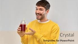  Presentation with tomato juice - Colorful presentation design enhanced with drinks-and-people-concept-happy backdrop and a yellow colored foreground