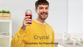  Presentation with young happy people smiling - Audience pleasing PPT theme consisting of drinks-and-people-concept-happy backdrop and a yellow colored foreground