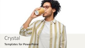  Presentation with takeaway coffee - Presentation theme featuring drinks-and-people-concept-young background and a soft green colored foreground