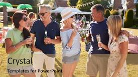  Presentation with summer - Colorful slide deck enhanced with drinks at summer garden fete backdrop and a coral colored foreground