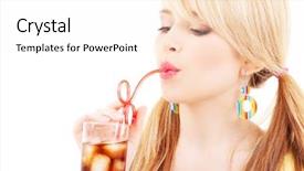  Presentation with drink beverages - Presentation design having drinks beverages - bright picture of lovely girl background and a white colored foreground