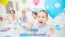  Presentation with birthday kids - Presentation consisting of drinks cake and cookies background and a  colored foreground