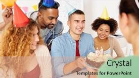  Presentation with team party - Slide deck featuring drinks celebrating colleague 21st birthday background and a coral colored foreground