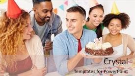  Presentation with team party - PPT theme featuring drinks celebrating colleague 21st birthday background and a coral colored foreground