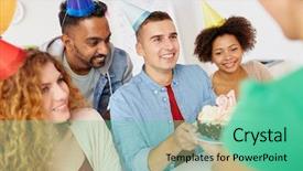  Presentation with team party - Cool new PPT layouts with drinks celebrating colleague 21st birthday backdrop and a seafoam green colored foreground