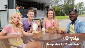  Presentation with food truck - PPT layouts consisting of drinks eating at food background and a coral colored foreground
