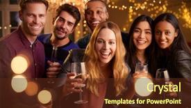  Presentation with friends - PPT theme having birthday toast - portrait of friends with drinks background and a tawny brown colored foreground