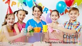  Presentation with birthday kids - PPT layouts with drinks in celebration of birthday background and a coral colored foreground