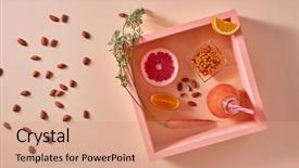  Presentation with healthy food - Slide deck having drinks minnerals vitamins - homemade natural organic cocktail made background and a coral colored foreground