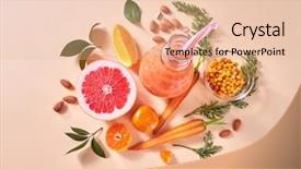  Presentation with healthy diet organic food - PPT theme featuring drinks minnerals vitamins - organic drink with yellow vegetables background and a lemonade colored foreground