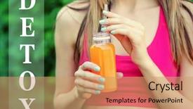  Presentation with detox - Beautiful theme featuring drinks minnerals vitamins - woman holding bottle with delicious backdrop and a coral colored foreground
