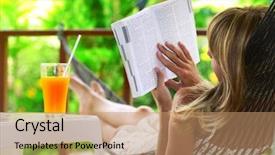  Presentation with green - Theme with drinks nature - young woman lying background and a coral colored foreground