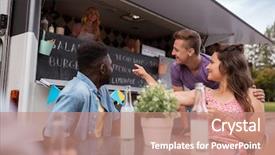  Presentation with food truck - Audience pleasing PPT theme consisting of drinks ordering at food backdrop and a coral colored foreground