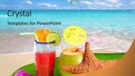  Presentation with starfish - Audience pleasing theme consisting of drinks seva - coconut tropical cocktail with starfish backdrop and a light blue colored foreground