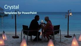  Presentation with active seniors senior couple - Slide deck consisting of drinks seva - senior couple enjoying late meal background and a ocean colored foreground