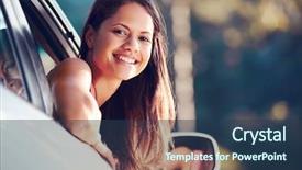  Presentation with happy holiday - Amazing presentation theme having drive free - carefree woman driving car backdrop and a ocean colored foreground