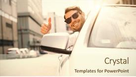  Presentation with mom driving - Presentation theme consisting of drive free - happy businessman with thumbs up background and a cream colored foreground