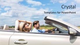  Presentation with drowsy driving - Theme having drive free - happy couple driving in convertible background and a light blue colored foreground