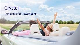  Presentation with driving - Cool new theme with drive free - happy couple driving in convertible backdrop and a sky blue colored foreground
