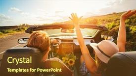  Presentation with road safety drive - Theme enhanced with drive free - happy young carefree couple driving background and a tawny brown colored foreground