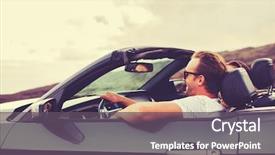  Presentation with young happy couple - Slide set having drive free - happy young couple driving along background and a dark gray colored foreground