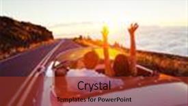  Presentation with vintage car - Cool new slide set with enjoying sunset drive in classic backdrop and a tawny brown colored foreground