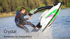  Presentation with jet - Amazing PPT layouts having drive on the jet ski backdrop and a light blue colored foreground