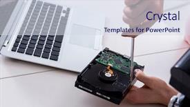  Presentation with restoration - Presentation design featuring drive repair and data recovery background and a sky blue colored foreground