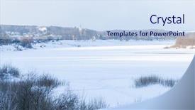  Presentation with winter river - Beautiful presentation theme featuring driven pile - winter oka river near tarusa backdrop and a sky blue colored foreground