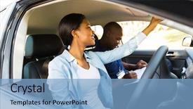  Presentation with rear view mirror - PPT theme consisting of driver adjusting rear view mirror background and a light blue colored foreground