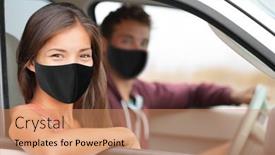  Presentation with car buying - Amazing presentation theme having driver-and-asian-passenger-woman backdrop and a coral colored foreground