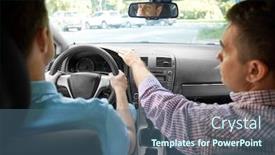  Presentation with teaching - Beautiful slide set featuring driver courses and people concept - car driving school instructor teaching young man to drive backdrop and a ocean colored foreground