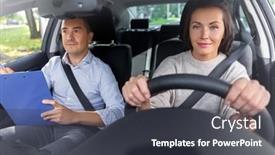  Presentation with exam - Presentation theme enhanced with driver-courses-exam-and-people background and a dark gray colored foreground