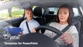  Presentation with exam - Amazing PPT layouts having driver-courses-exam-and-people backdrop and a dark gray colored foreground