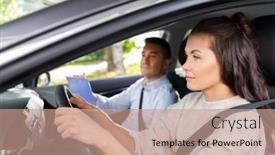  Presentation with exam - Amazing PPT theme having driver-courses-exam-and-people backdrop and a coral colored foreground