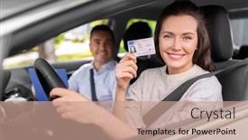  Presentation with exam - Slide set having driver-courses-exam-and-people background and a coral colored foreground