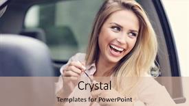  Presentation with rear view mirror - Colorful PPT theme enhanced with driver distractions - young attractive woman looking backdrop and a soft green colored foreground