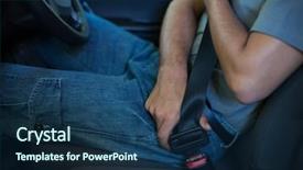  Presentation with seat belt in car safety - Audience pleasing slide deck consisting of driver fastening car seat belt backdrop and a ocean colored foreground