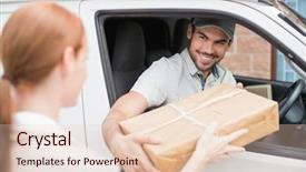  Presentation with delivery van - Beautiful slides featuring driver handing parcel to customer backdrop and a lemonade colored foreground