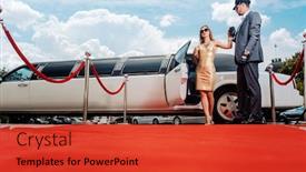  Presentation with vip - Amazing presentation theme having driver-helping-vip-woman backdrop and a red colored foreground